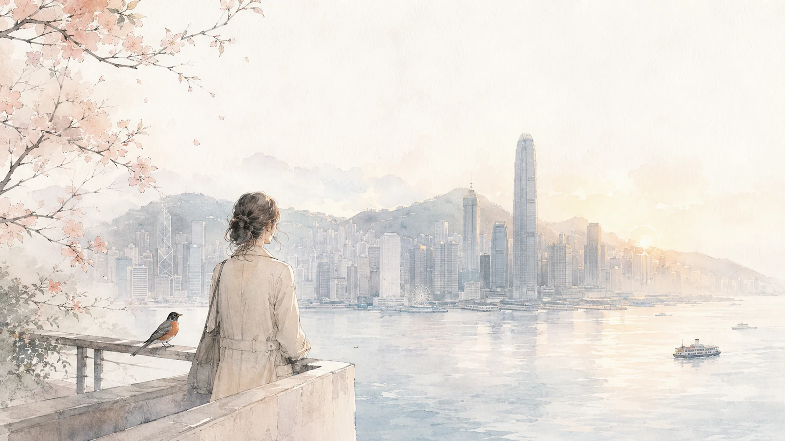 A pale shoujo manga interpretation of 🏝️ American in Hong Kong