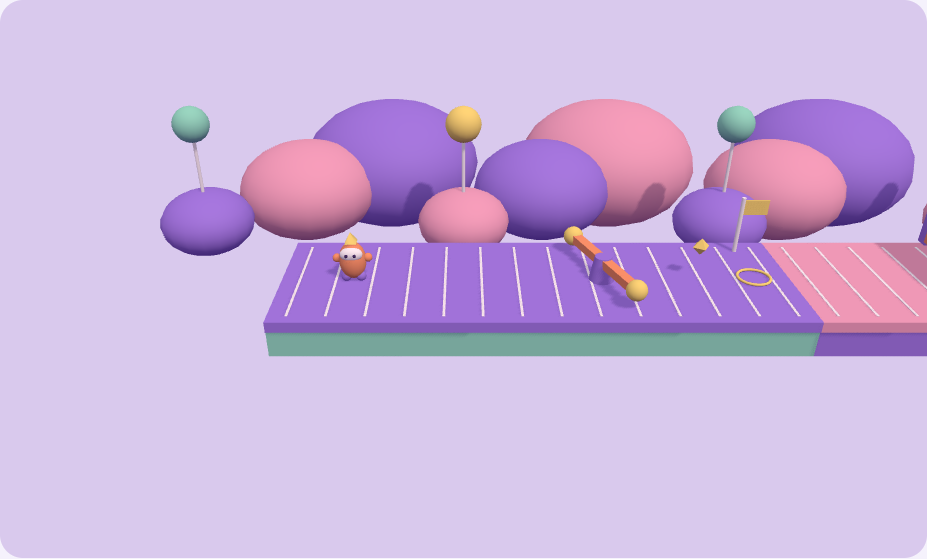 A bright 3D obstacle course with platforms and gates
