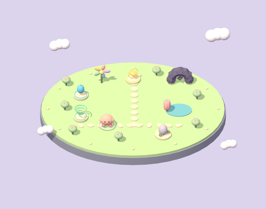 A soft creature exploring a 3D discovery garden